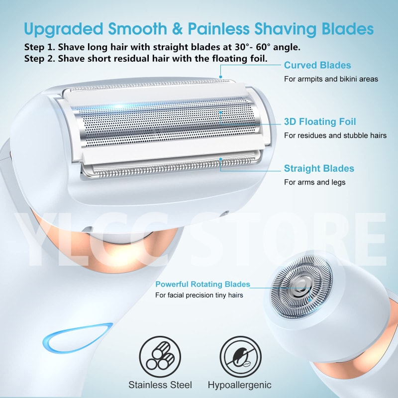 Electric Razor for Women Waterproof Trimmer for Face, Underarms, Legs, and Body Hair Removal