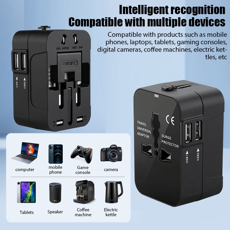 Universal Travel Adapter with Dual USB Port Power Charger Plug Adapter Converter Socket for Worldwide Use
