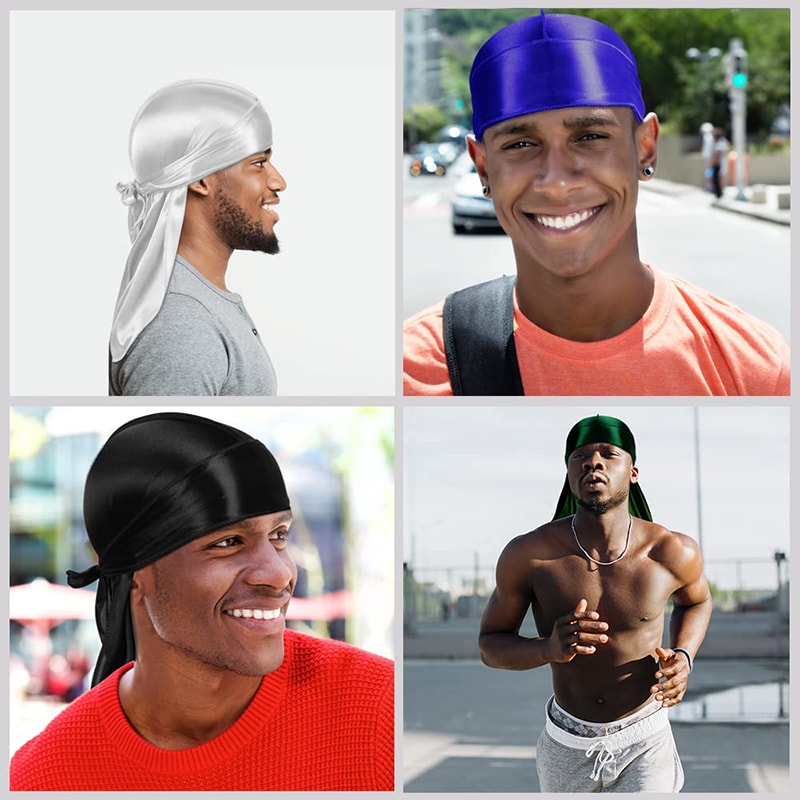 Premium Satin Durag Wave Cap with Long Tail Silky Hair Protection Headwrap