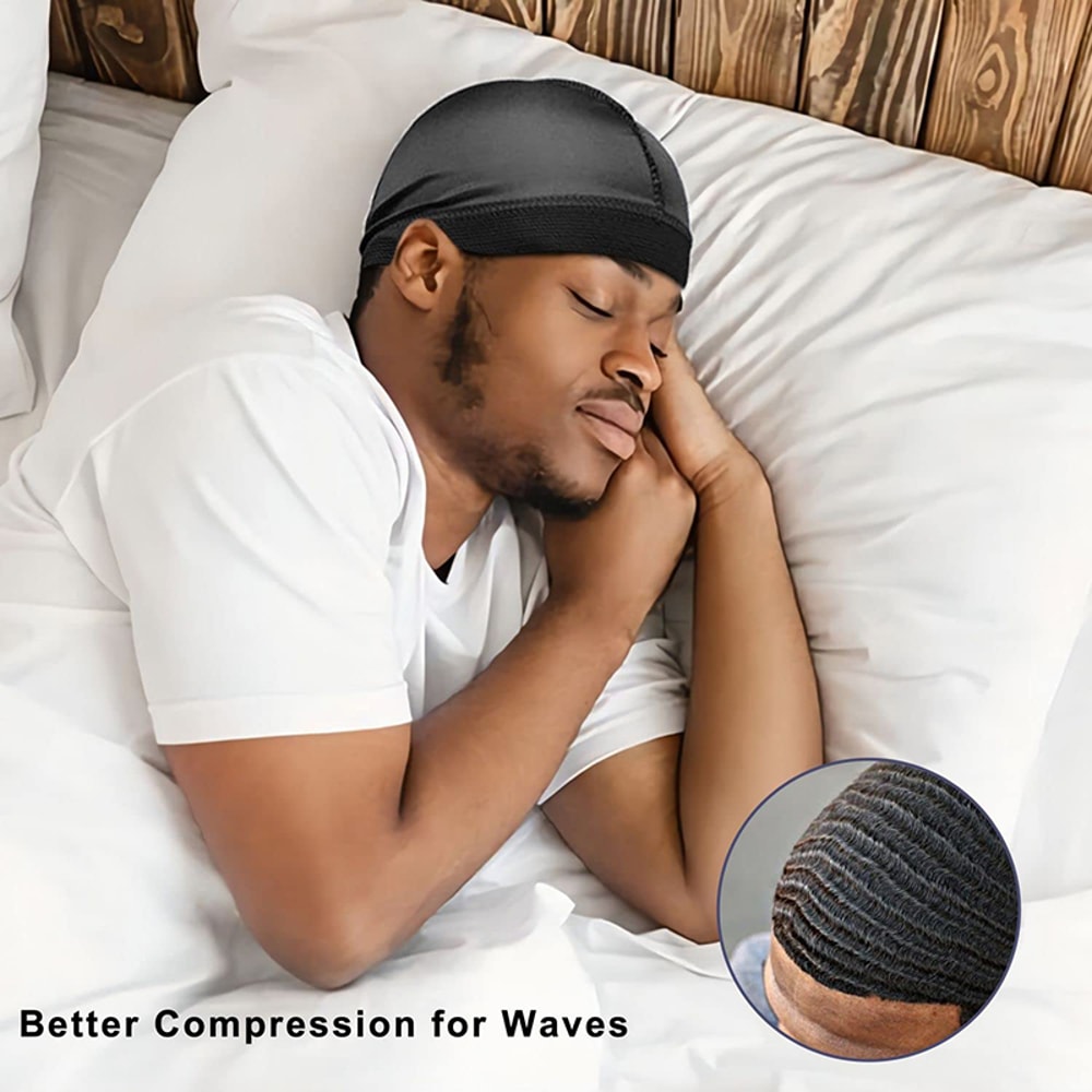 Premium Satin Durag Wave Cap with Long Tail Silky Hair Protection Headwrap