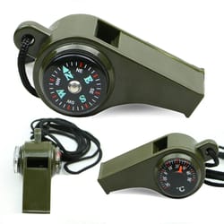 emergency survival whistle with compass and thermometer for hiking and outdoor activities