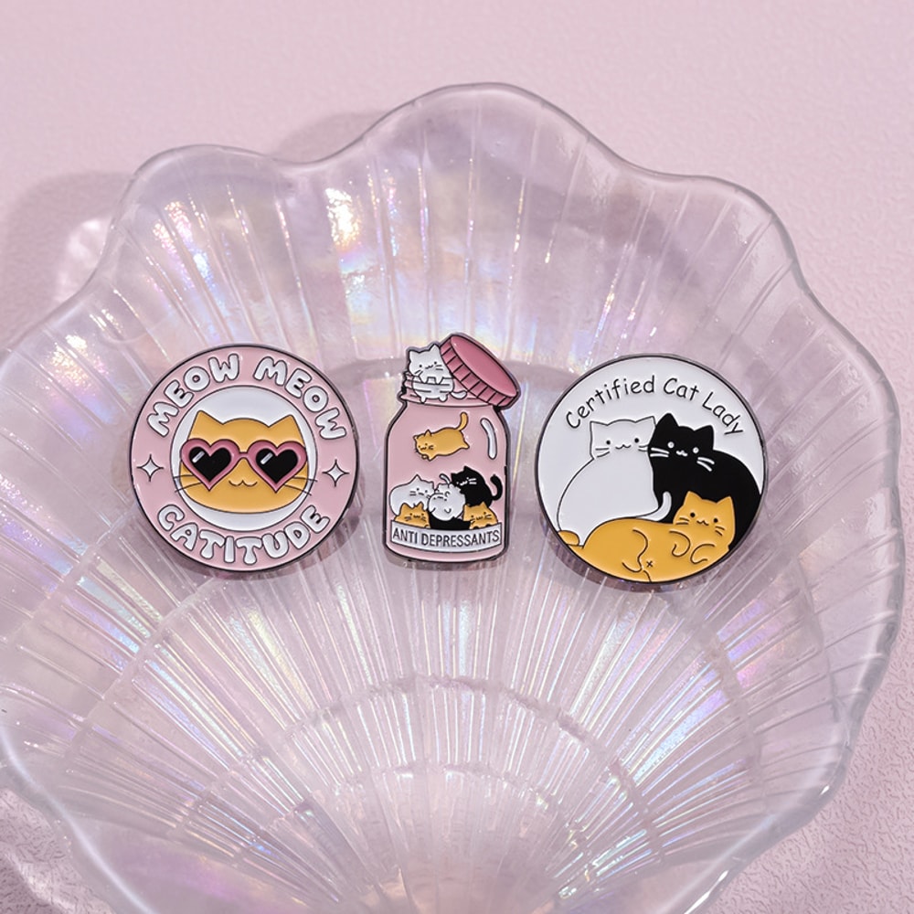 Certified Cat Lady Meow Enamel Pin AntiDepressant Catitude Badge Jewelry 2