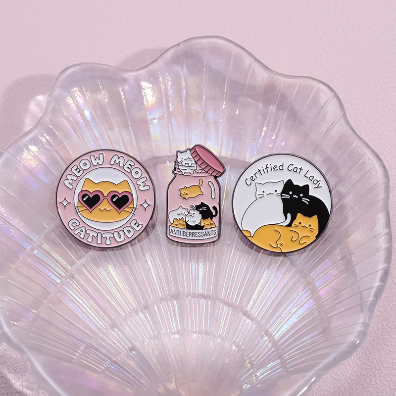 Certified Cat Lady Meow Enamel Pin AntiDepressant Catitude Badge Jewelry 2