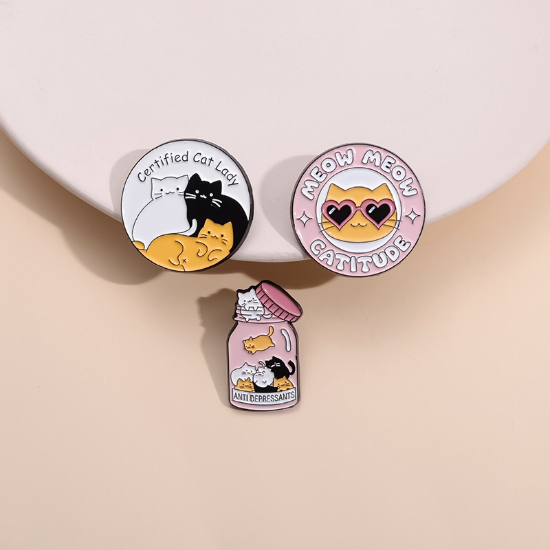 Certified Cat Lady Meow Enamel Pin AntiDepressant Catitude Badge Jewelry 3