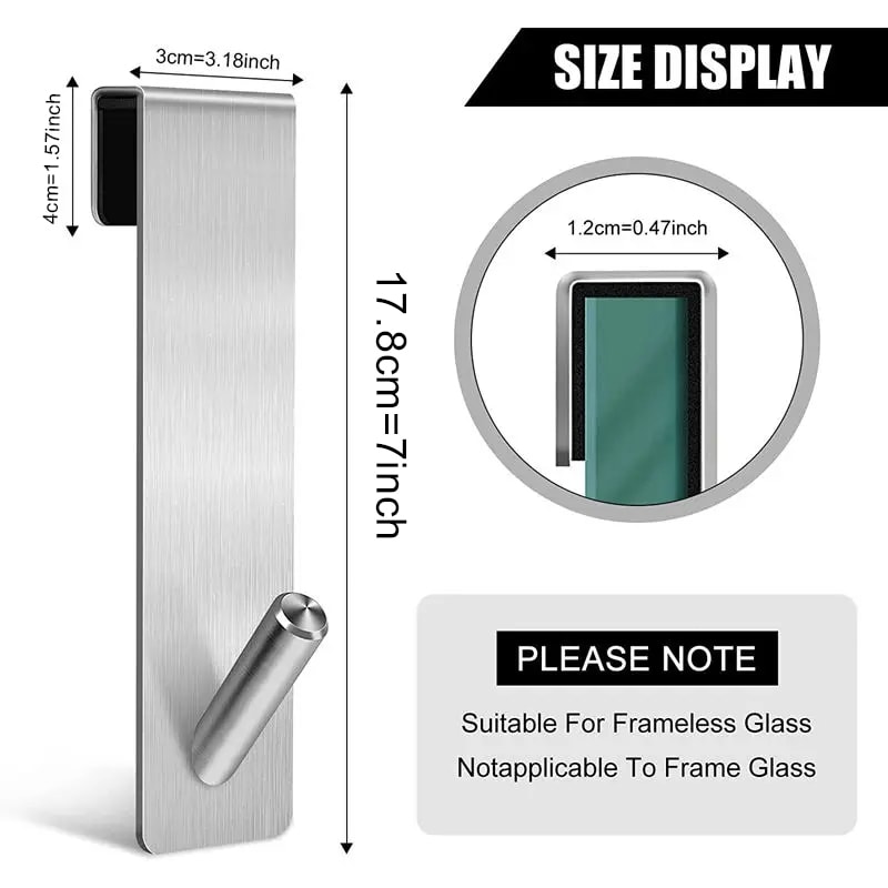 Shaped Stainless Steel Shower Door Hook Towel Bathrobe Holder For Glass Doors 2