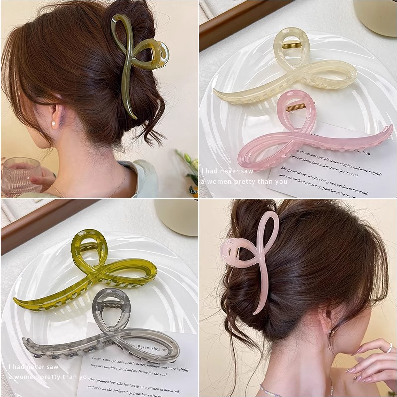 Elegant Jelly Color Bow Hair Claw Fashionable Hair Clip for Women and Girls Sweet Bow Hairpin Accessory