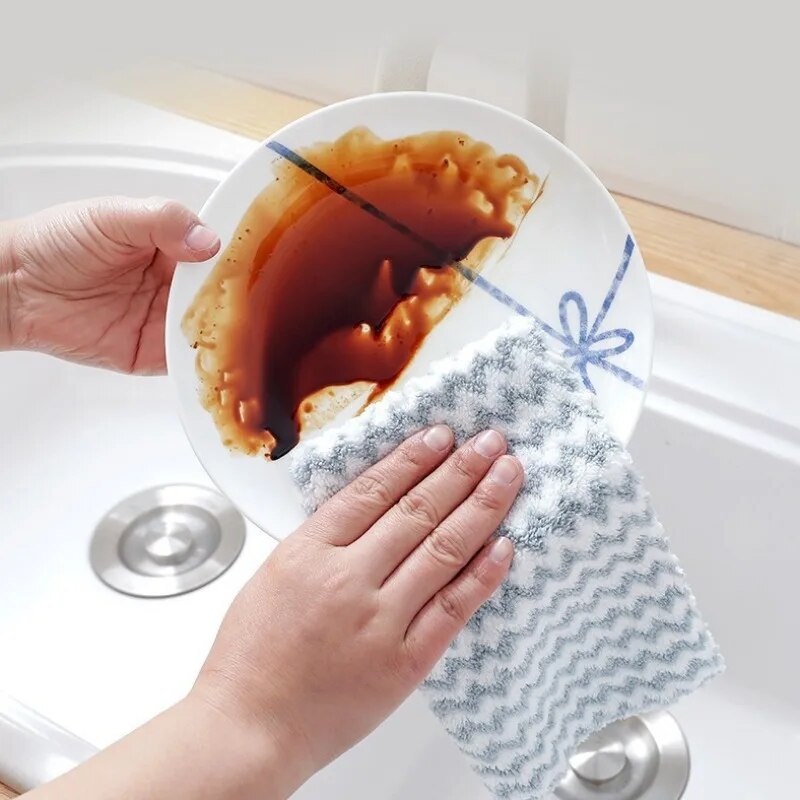 Coral Velvet Microfibre Kitchen Wipes Absorbent, Thickened Cleaning Cloth Set