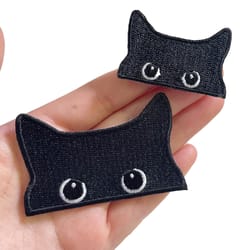 embroidered black cat patch cute iron-on patch for clothing, jeans, & jackets