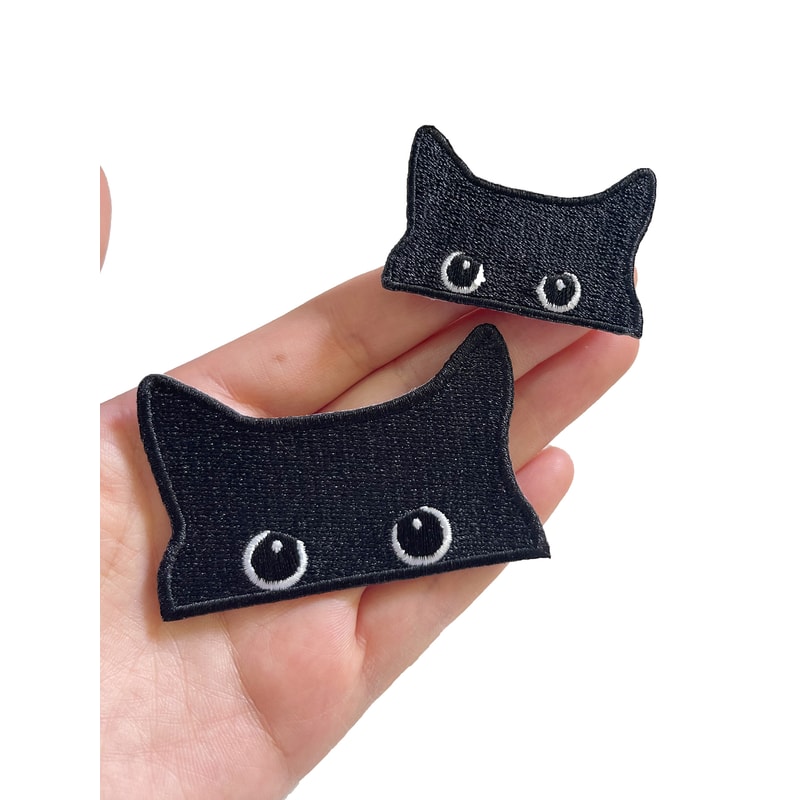 Embroidered Black Cat Patch Cute Iron-On Patch for Clothing, Jeans, & Jackets