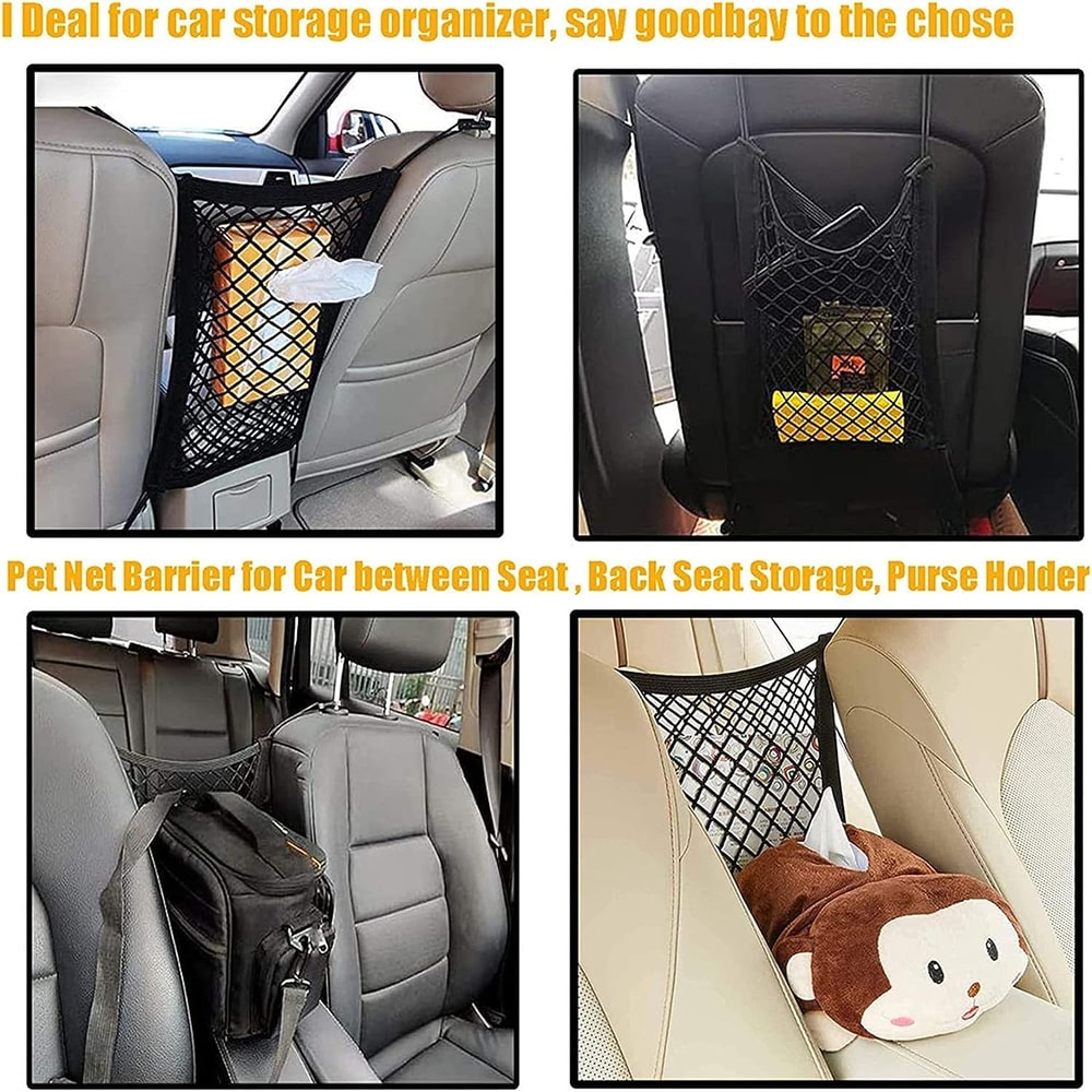 Pet Car Barrier with Automatic Safety Mesh Storage Bag Back Seat Protector for Dogs