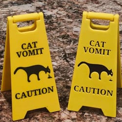 funny cat vomit sign bright yellow yard sign for dogs & cats