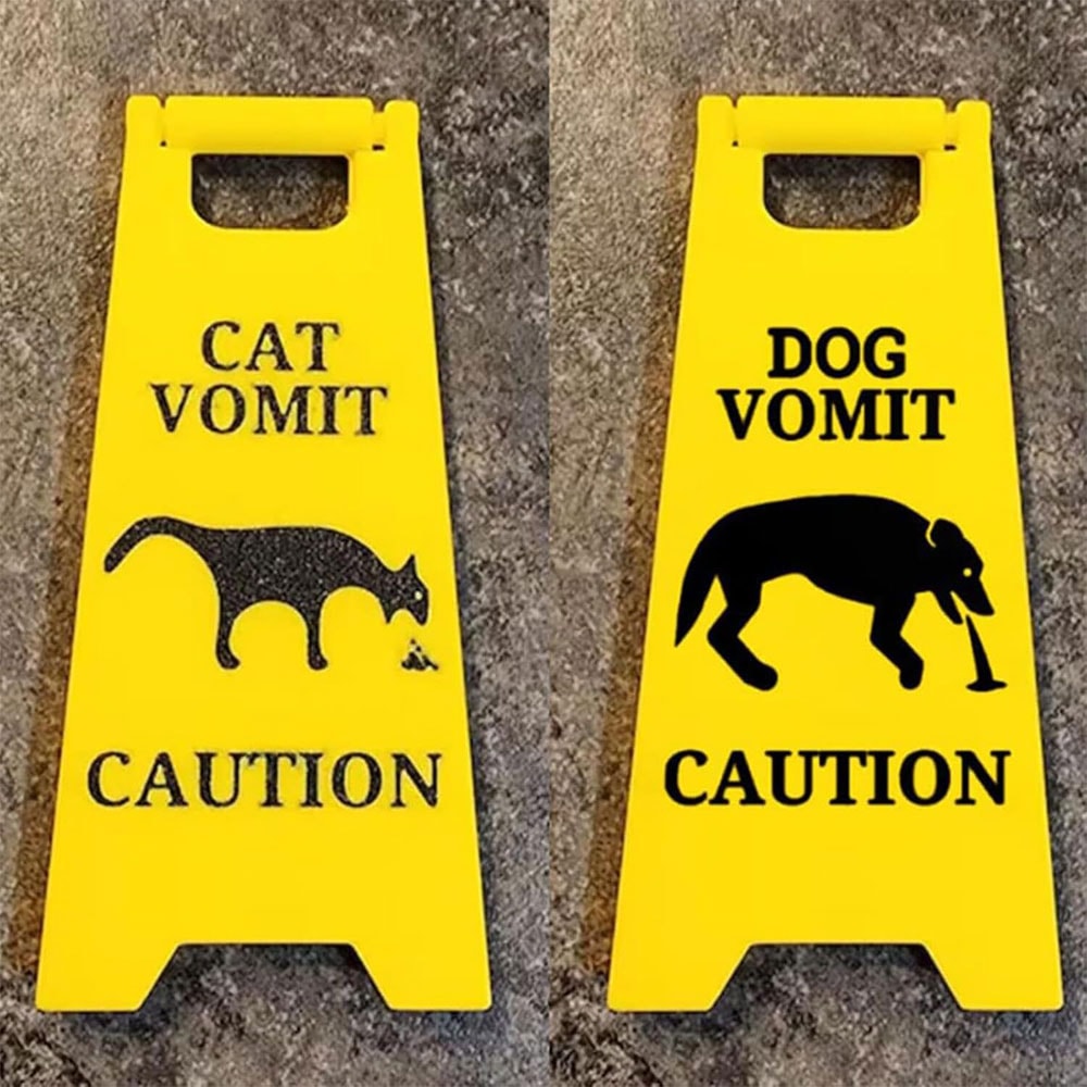Funny Cat Vomit Sign Bright Yellow Yard Sign for Dogs & Cats