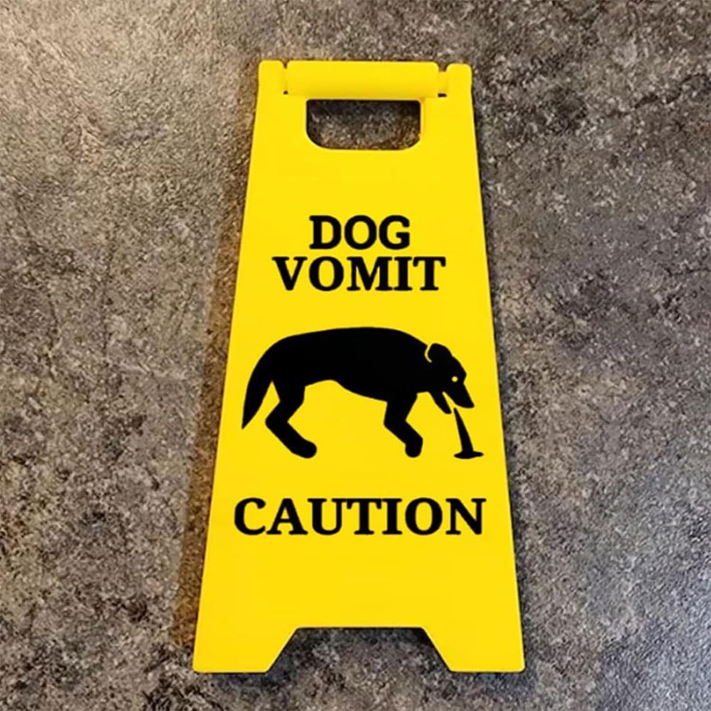Funny Cat Vomit Sign Bright Yellow Yard Sign for Dogs & Cats