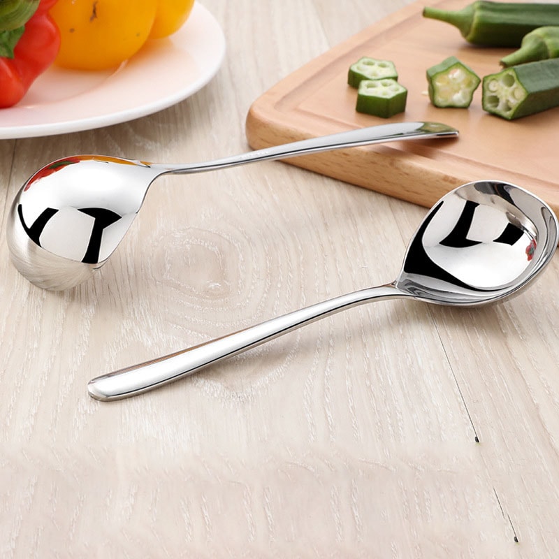 Stainless Steel Long Handle Soup Ladle Thickened Hot Pot Spoon for Hotel, Home Kitchen Use