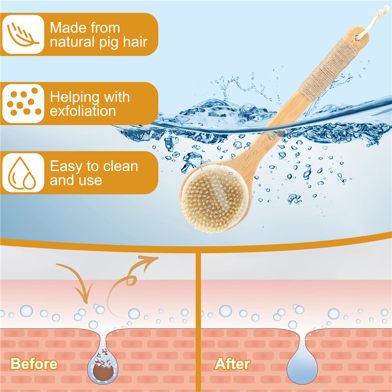 Bamboo Back Scrubber For Shower Soft Bristles Long Handle For Skin Exfoliation 1