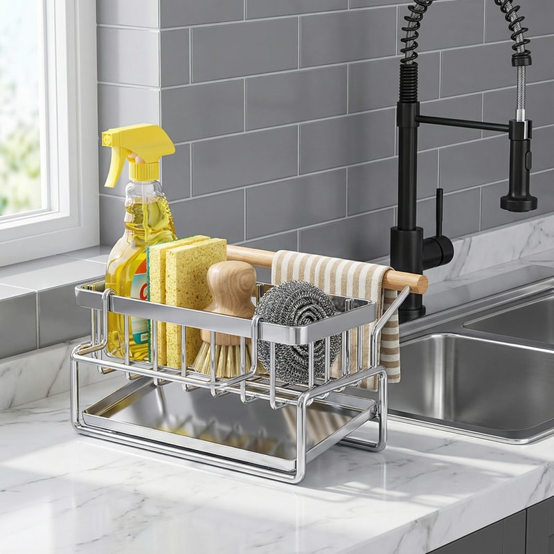 Drill-Free Multi-Layer Kitchen Storage Rack Adjustable Wall-Mounted Spice Rack for Space-Saving Storage