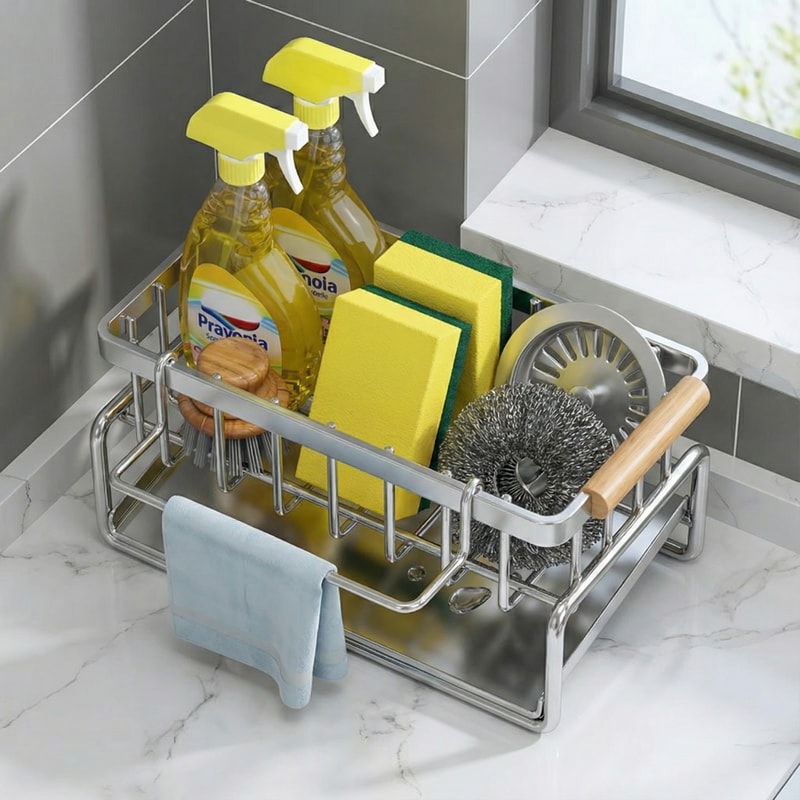 Drill-Free Multi-Layer Kitchen Storage Rack Adjustable Wall-Mounted Spice Rack for Space-Saving Storage