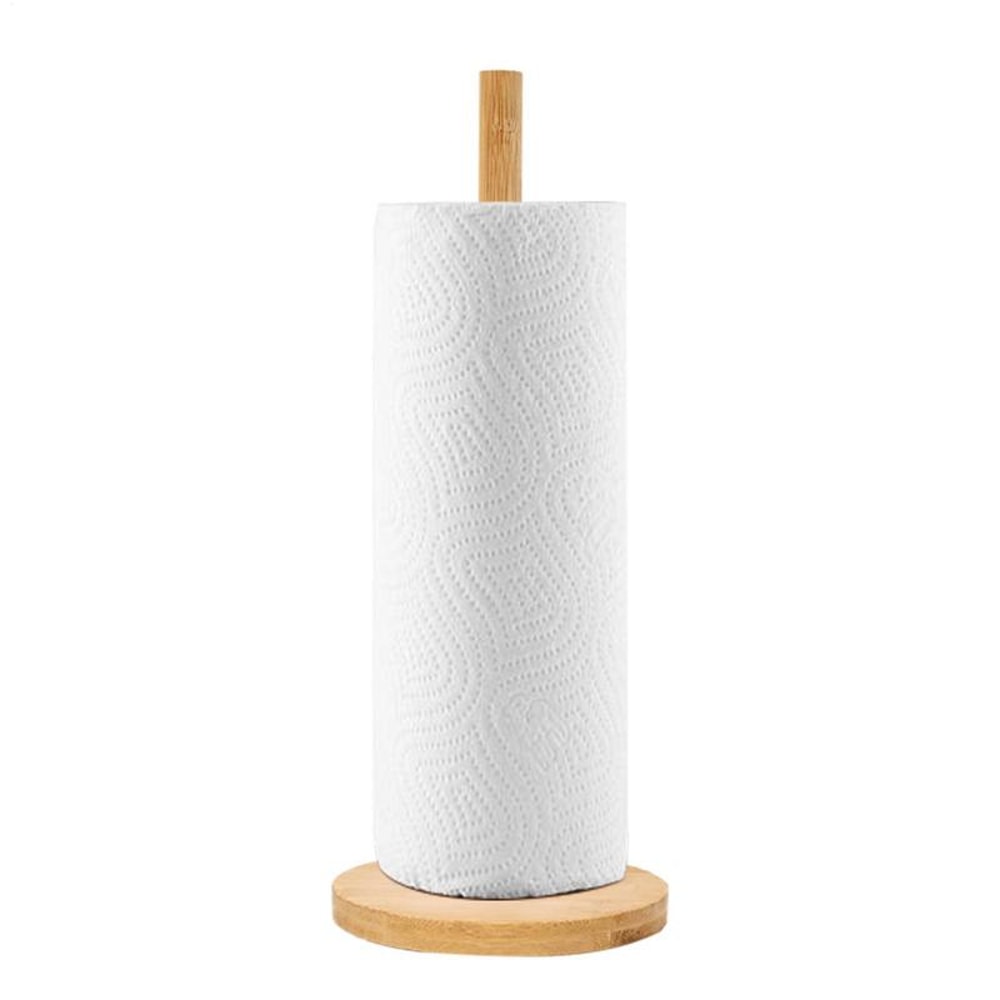 Wooden Paper Towel Holder for Kitchen & Bathroom Vertical Stand for Tissue Rolls