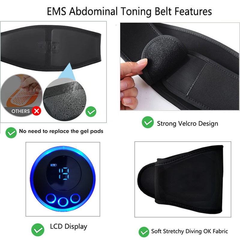 Electric Abs Abdominal Trainer EMS Muscle Stimulator Smart Toning Belt for Body Slimming & Weight Loss