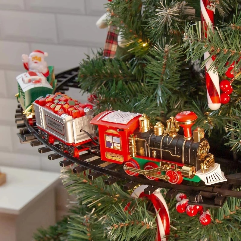 Battery Operated Christmas Train with Sound & Light | Electric Railway Car Toy for Kids | Perfect for Tree Decoration