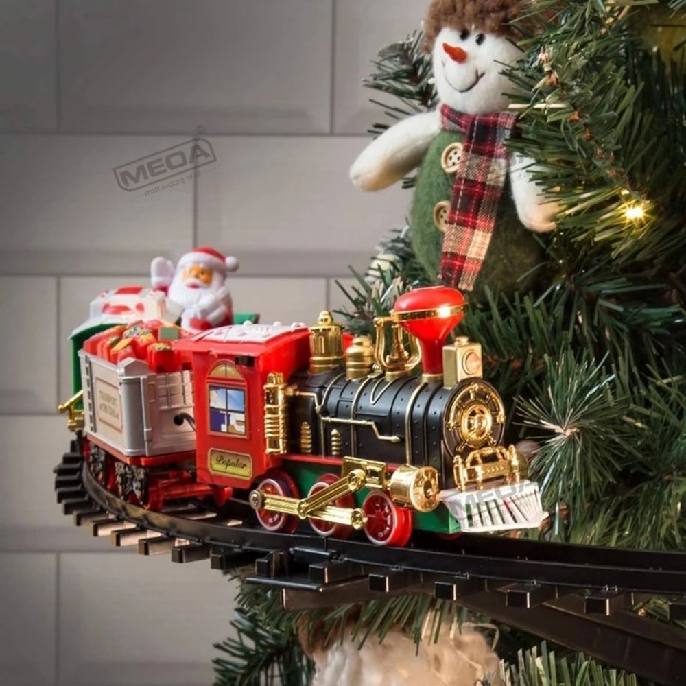 Battery Operated Christmas Train with Sound & Light | Electric Railway Car Toy for Kids | Perfect for Tree Decoration