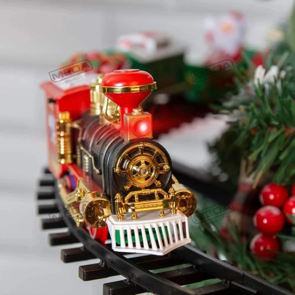 Battery Operated Christmas Train with Sound & Light | Electric Railway Car Toy for Kids | Perfect for Tree Decoration