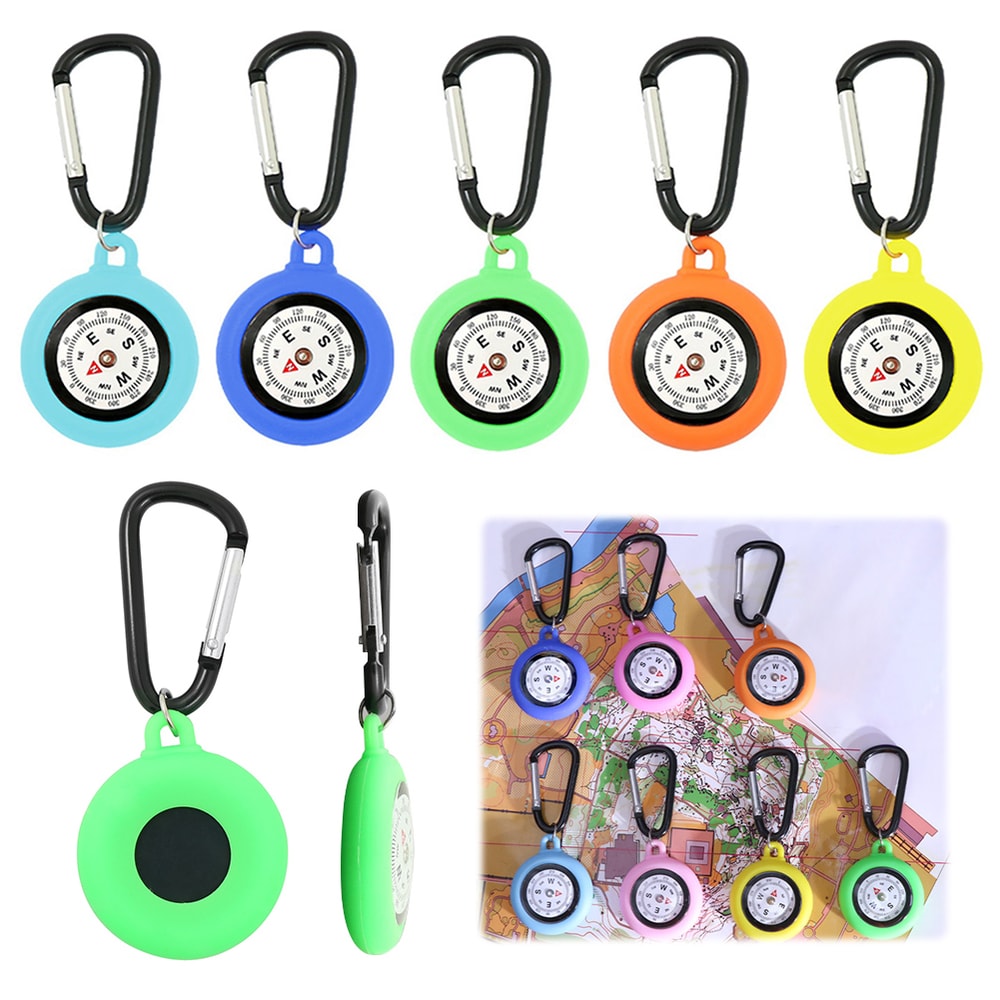 Portable Outdoor Compass with Carabiner Hook Silicone Camping Pocket Compass for Adventure Lovers