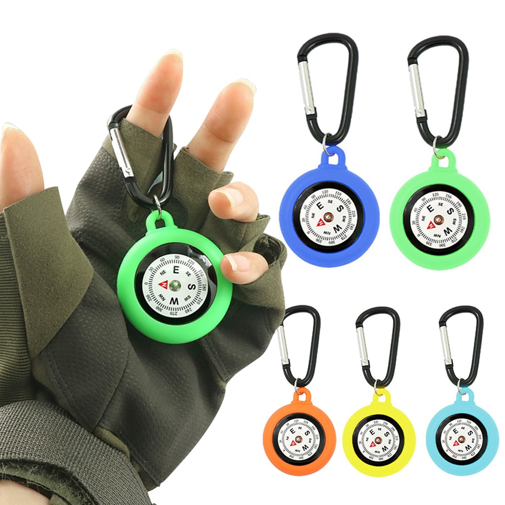 Portable Outdoor Compass with Carabiner Hook Silicone Camping Pocket Compass for Adventure Lovers
