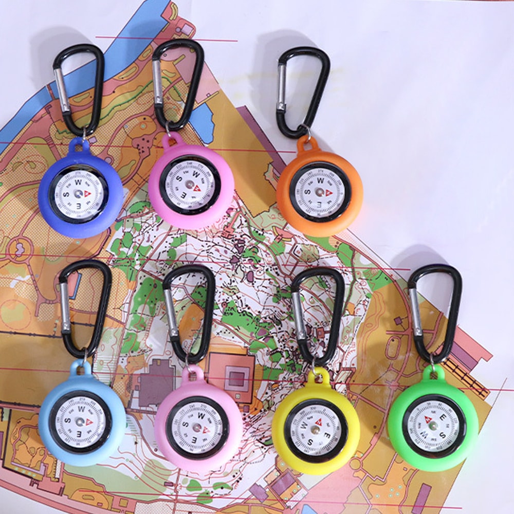 Portable Outdoor Compass with Carabiner Hook Silicone Camping Pocket Compass for Adventure Lovers