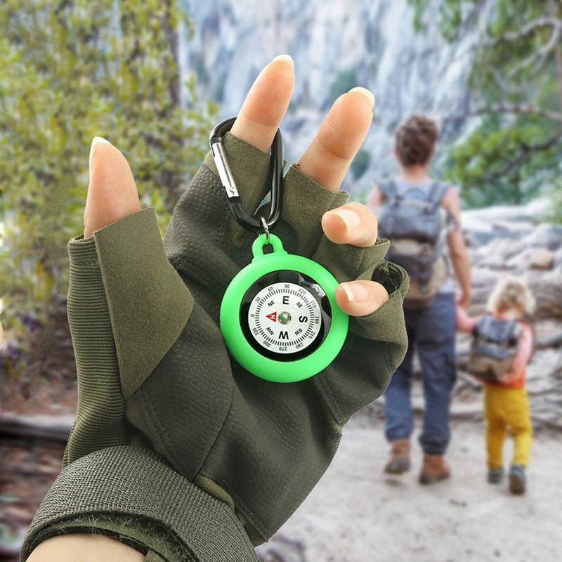 Portable Outdoor Compass with Carabiner Hook Silicone Camping Pocket Compass for Adventure Lovers