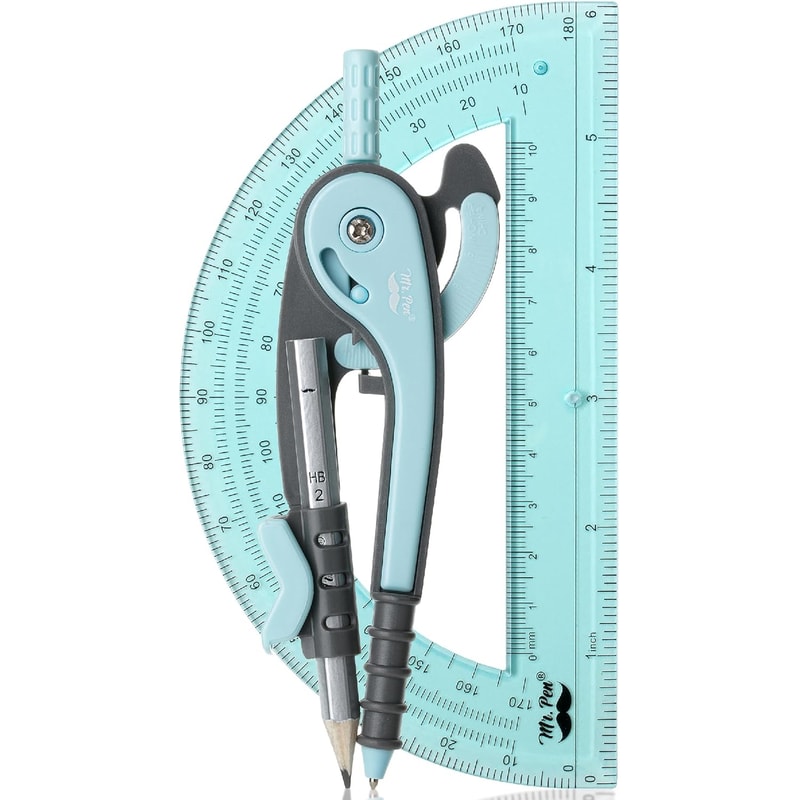 Precision Drawing Compass and Protractor Set for Art, Math & Geometry Projects