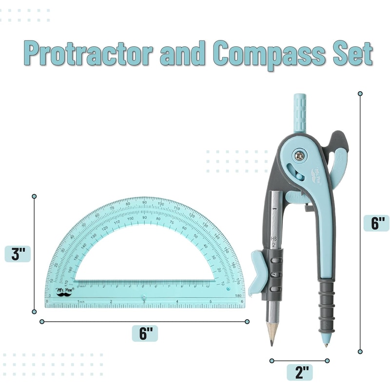 Precision Drawing Compass and Protractor Set for Art, Math & Geometry Projects
