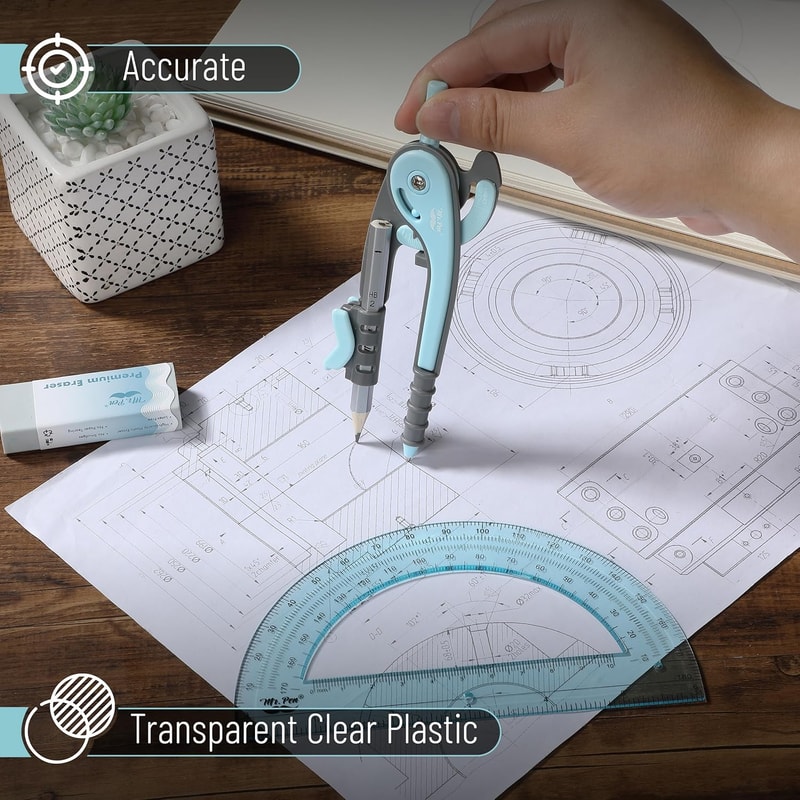Precision Drawing Compass and Protractor Set for Art, Math & Geometry Projects