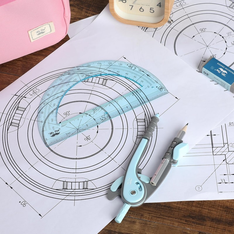 Precision Drawing Compass and Protractor Set for Art, Math & Geometry Projects