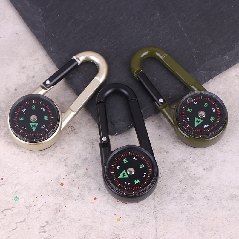 Mini Compass Keychain with Thermometer and Carabiner Zinc Alloy Outdoor Survival Tool