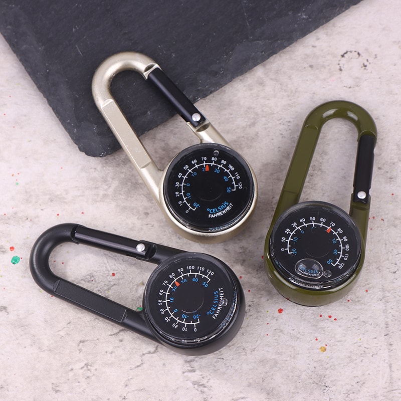 Mini Compass Keychain with Thermometer and Carabiner Zinc Alloy Outdoor Survival Tool