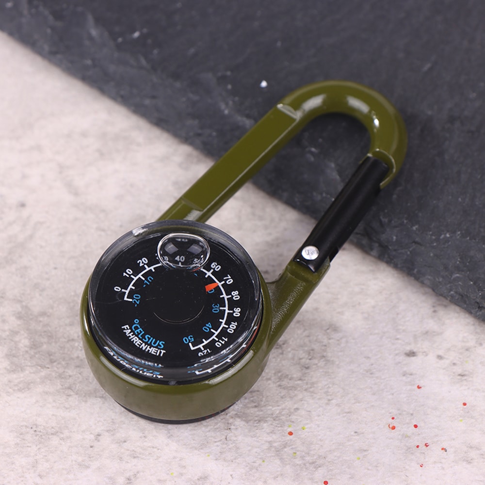 Mini Compass Keychain with Thermometer and Carabiner Zinc Alloy Outdoor Survival Tool