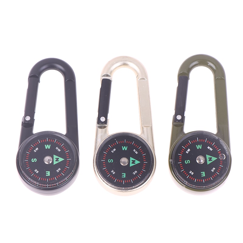 Mini Compass Keychain with Thermometer and Carabiner Zinc Alloy Outdoor Survival Tool