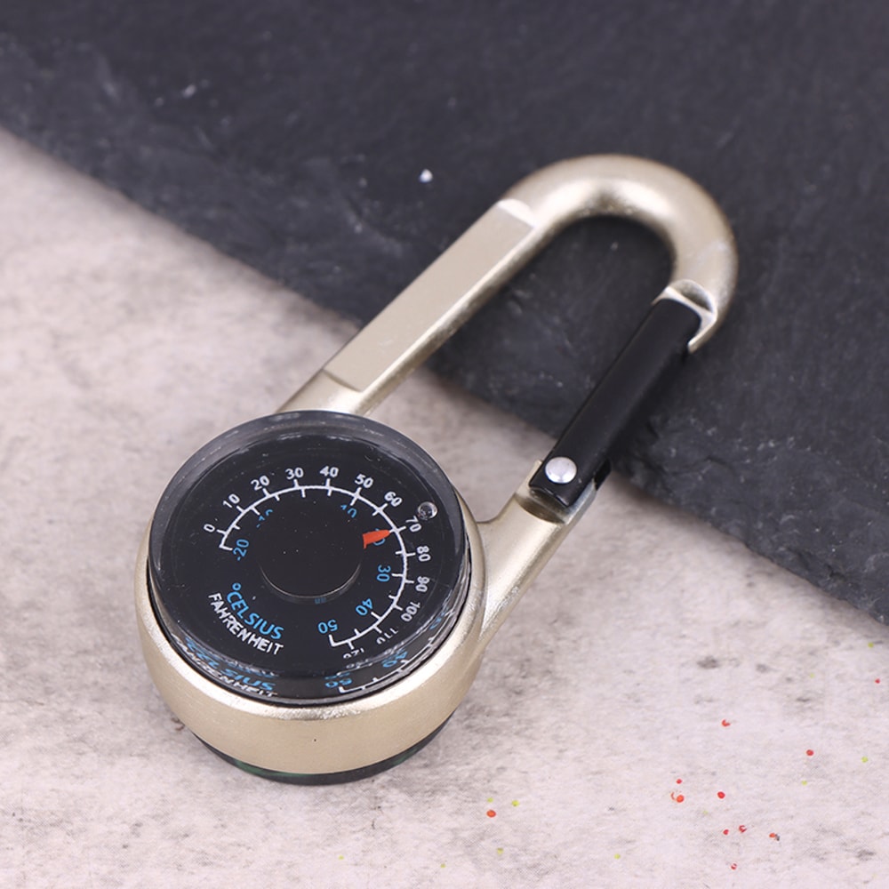 Mini Compass Keychain with Thermometer and Carabiner Zinc Alloy Outdoor Survival Tool
