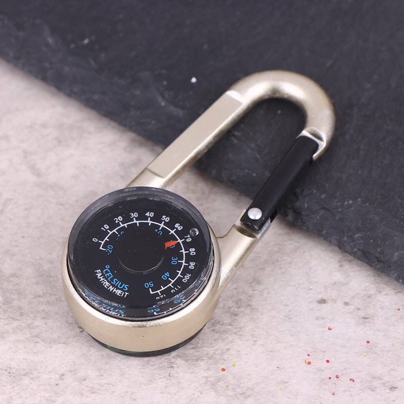 Mini Compass Keychain with Thermometer and Carabiner Zinc Alloy Outdoor Survival Tool