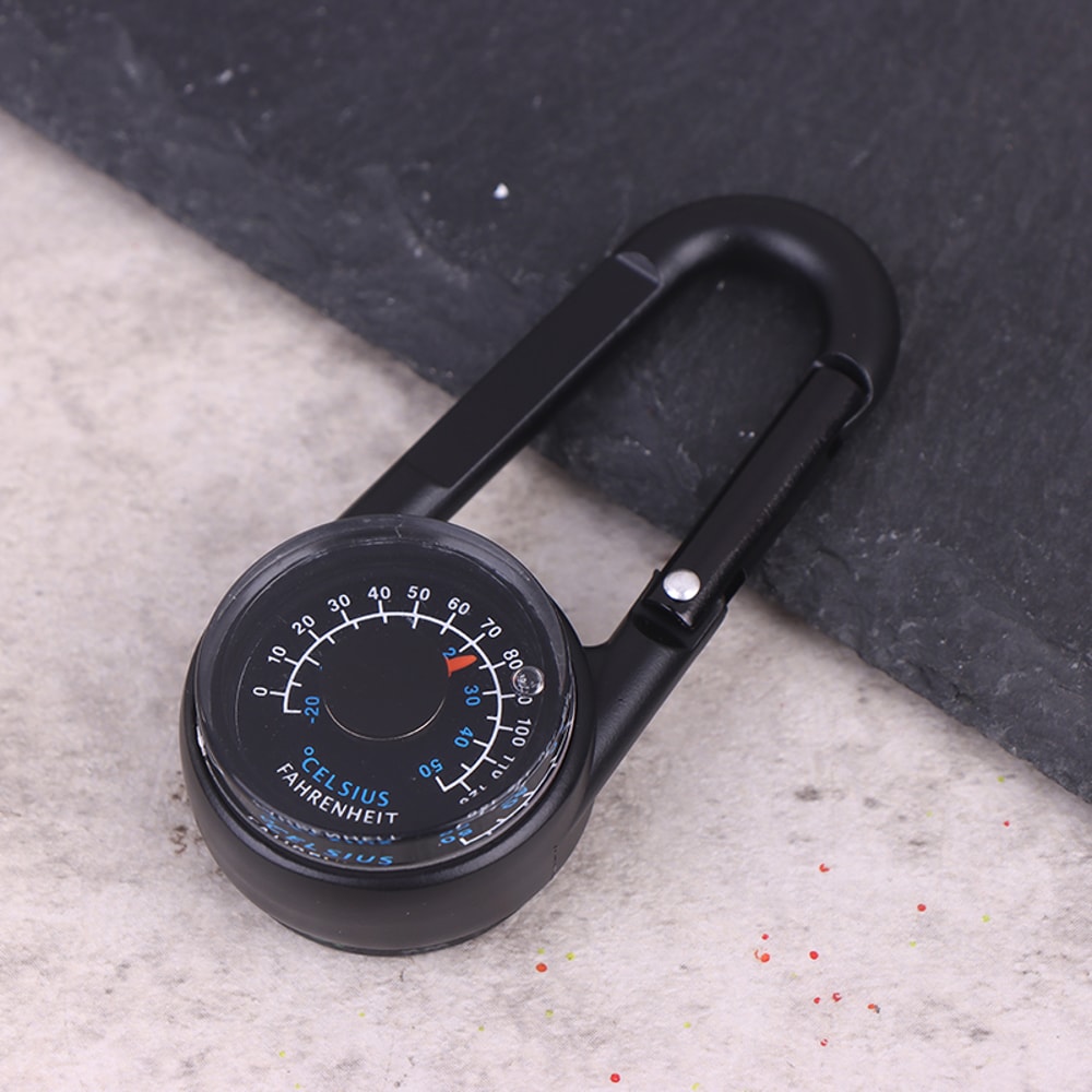 Mini Compass Keychain with Thermometer and Carabiner Zinc Alloy Outdoor Survival Tool