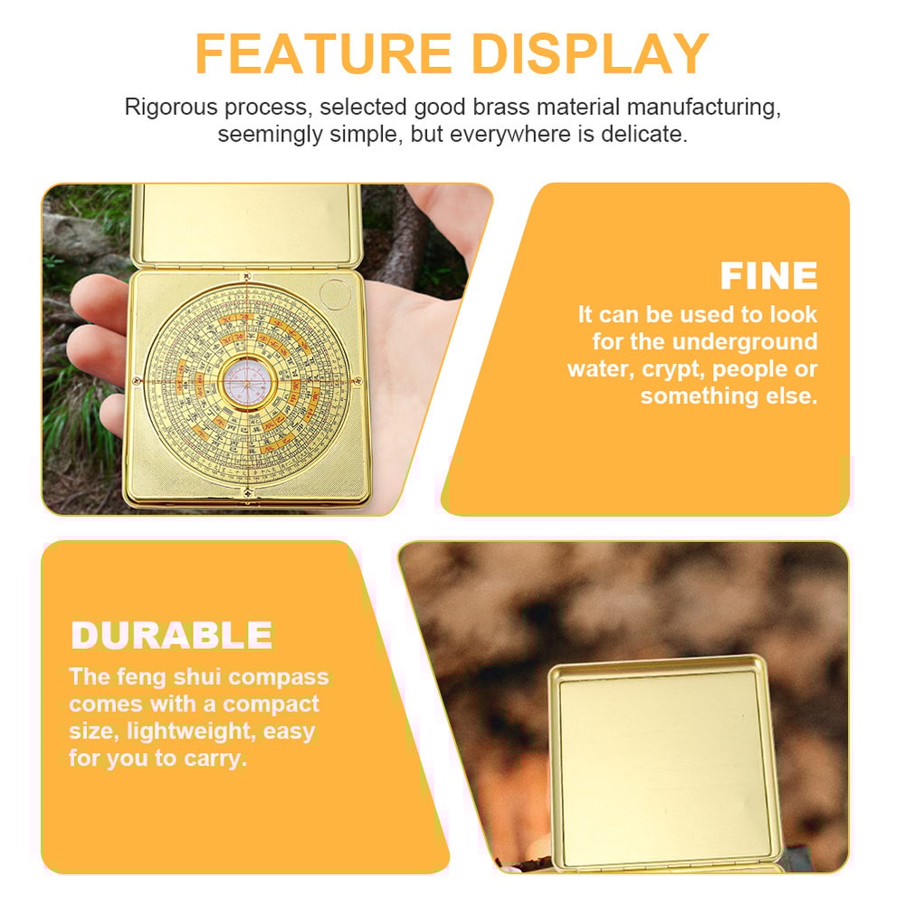 Brass Chinese Divination Compass Pan Multifunctional I-Ching Compass for Camping, Hiking, and Home Office