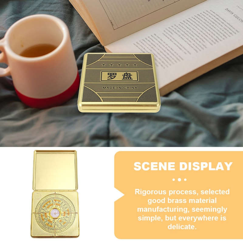 Brass Chinese Divination Compass Pan Multifunctional I-Ching Compass for Camping, Hiking, and Home Office