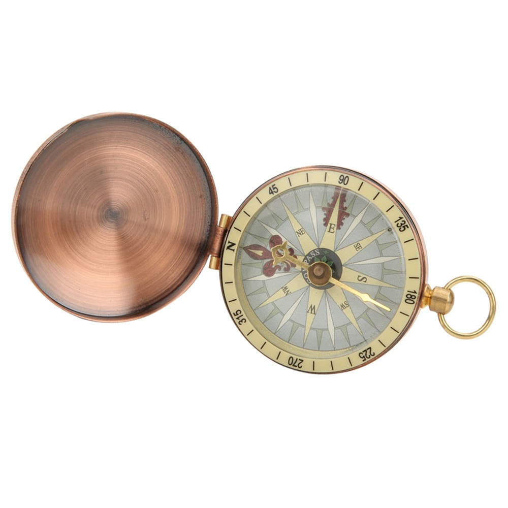 Vintage Copper Pocket Watch Compass Outdoor Hiking Camping Essential 2