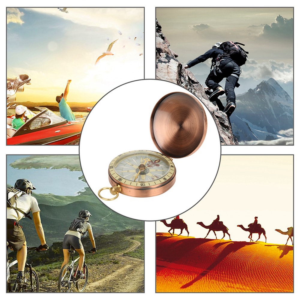 Vintage Copper Pocket Watch Compass Outdoor Hiking Camping Essential 5