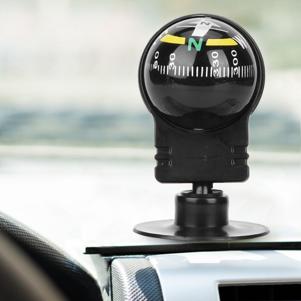 Durable Car Compass with Suction Cup Mount Adjustable Black Navigation Guide for Auto Use