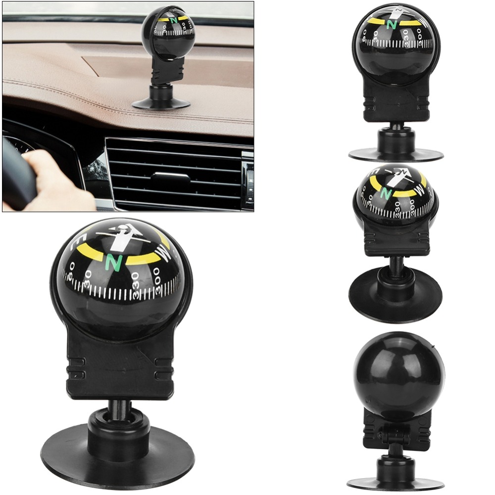 Durable Car Compass with Suction Cup Mount Adjustable Black Navigation Guide for Auto Use