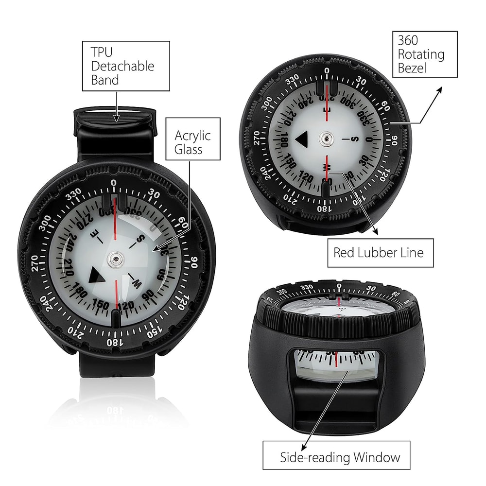 Digital Underwater Diving Compass Waterproof Scuba Navigator with Luminous Display for Swimming & Diving