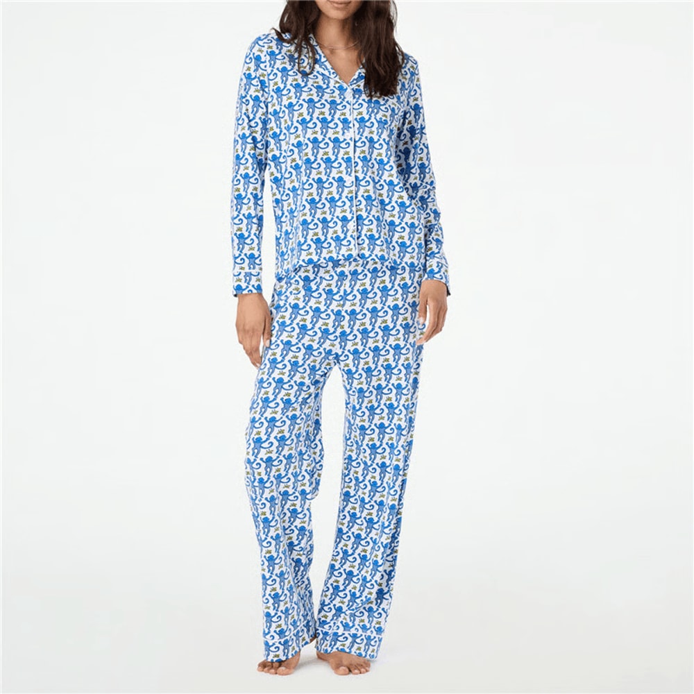 Roller Rabbit Monkey Pajamas Preppy Pjs Cute Pj Pants Sets For Women Y2k Long Sleeve Pajamas Set 2