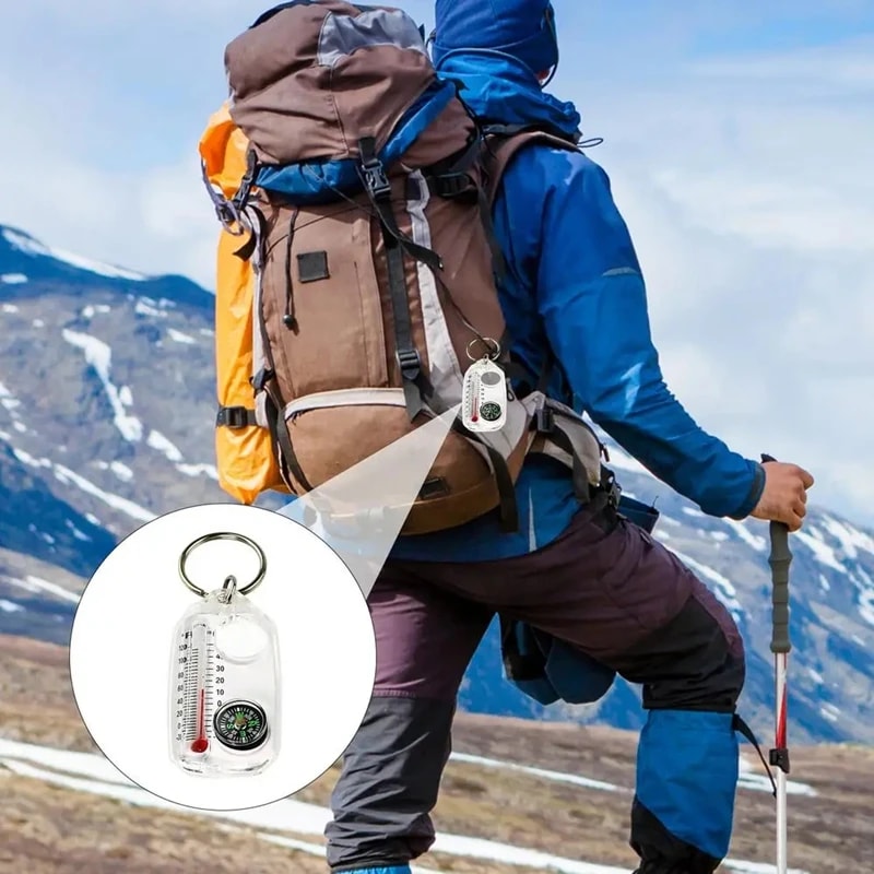 Multifunction Mini Keychain Compass with Camping Thermometer | Outdoor Climbing Temperature Tester & Survival Guiding